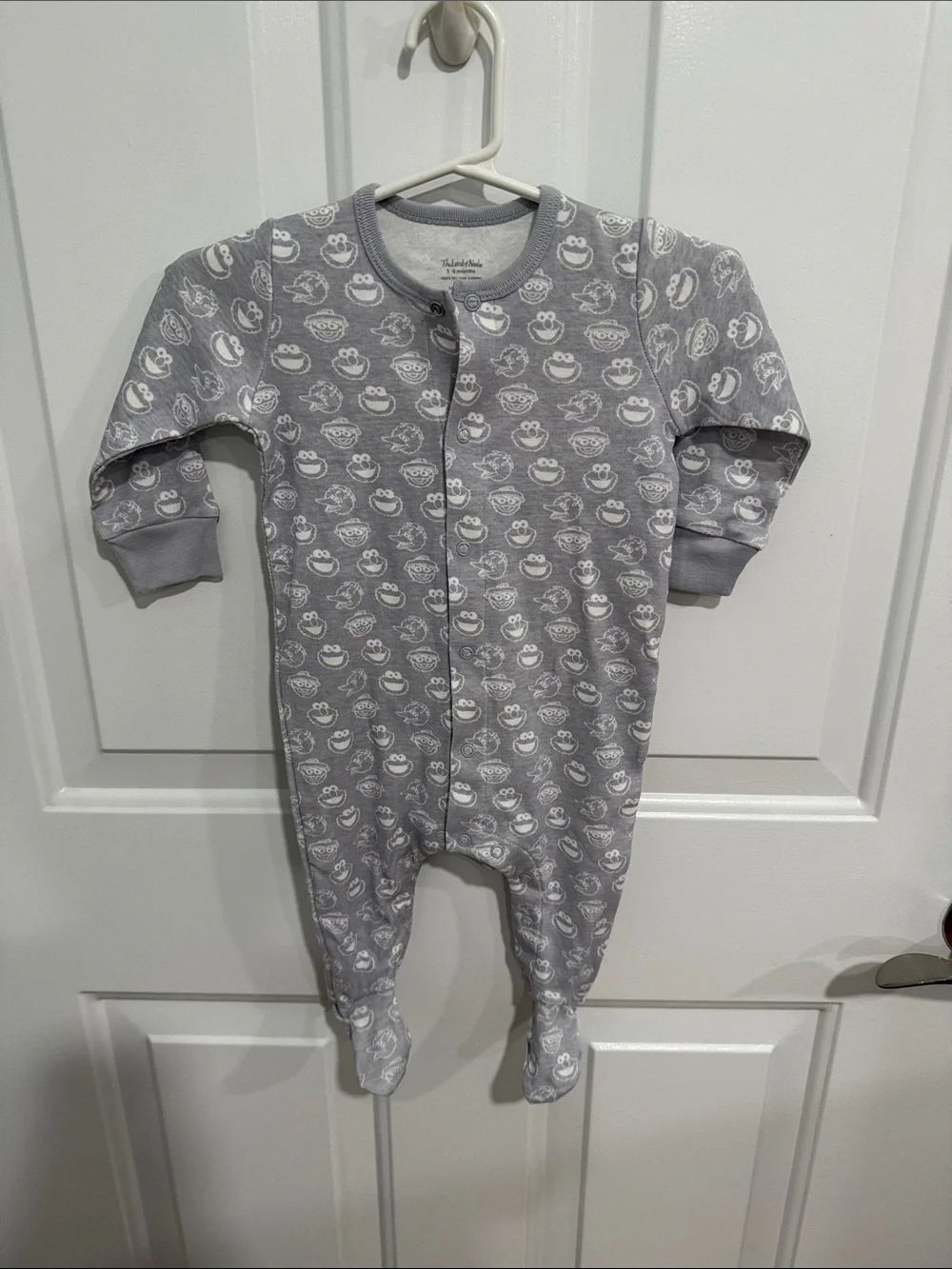 Land Of Nod Gray Footed One-Piece with White Character Faces